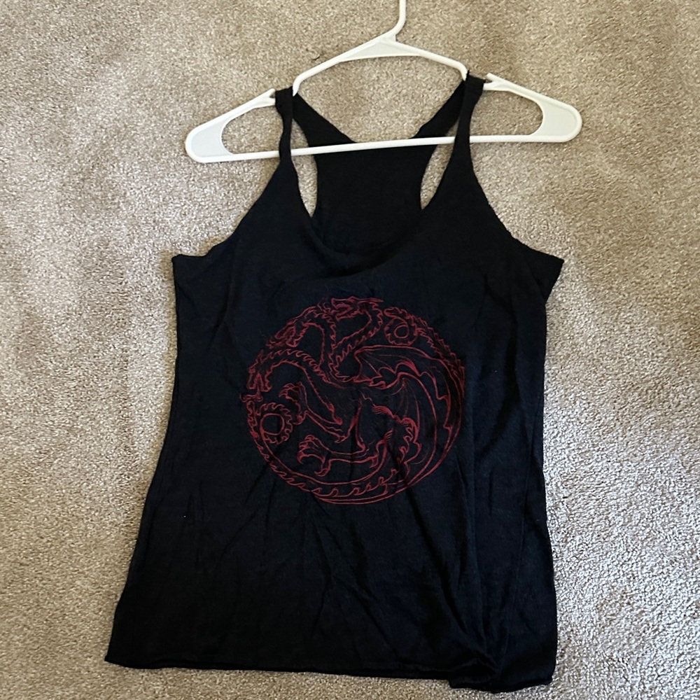 Black Racerback Tank Top with Game of Thrones Targaryen Emblem